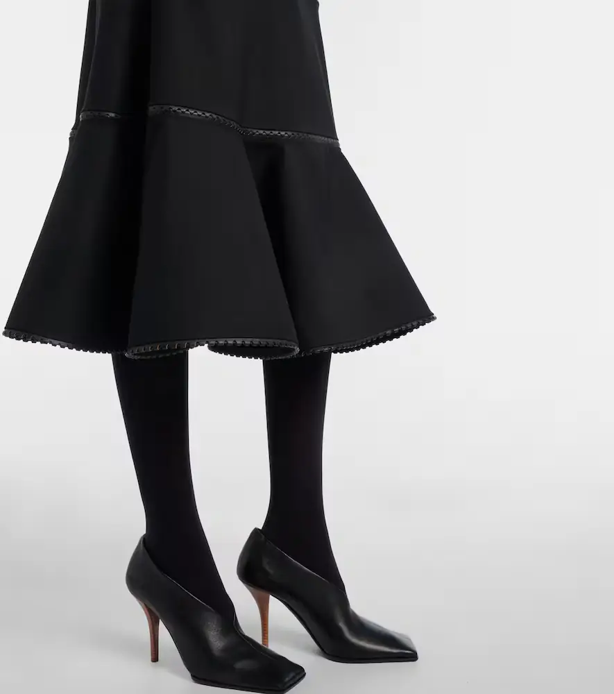 ALAÏA ALAÏA Leather-trimmed wool midi dress | Thumbnail 6