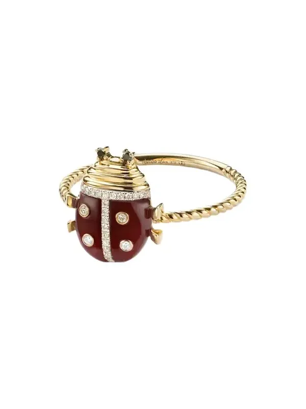 Yvonne Léon Yvonne Léon Coccinelle Mini 9kt gold ring with gemstones