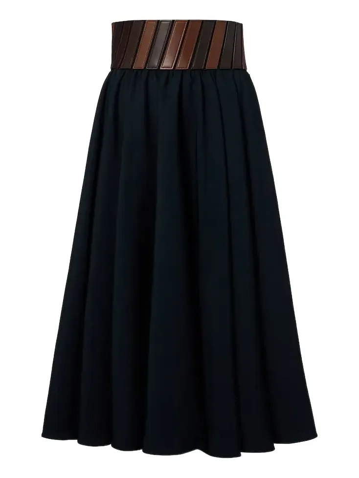 Alaïa Leather-trimmed wool midi skirt