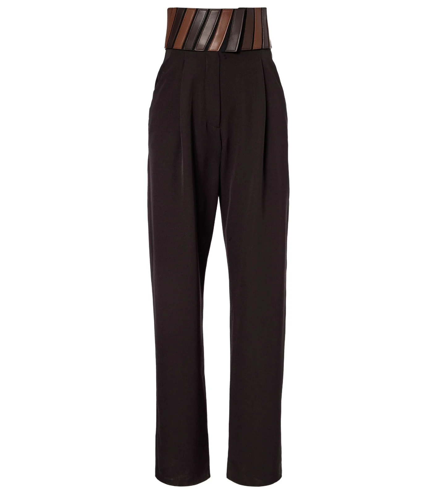 Leather-trimmed wool straight pants Leather-trimmed wool straight pants