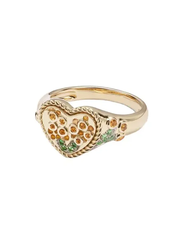 Yvonne Léon Caur Mimosa Mini 9kt gold pinky ring with gemstones Yvonne Léon Caur Mimosa Mini 9kt gold pinky ring with gemstones