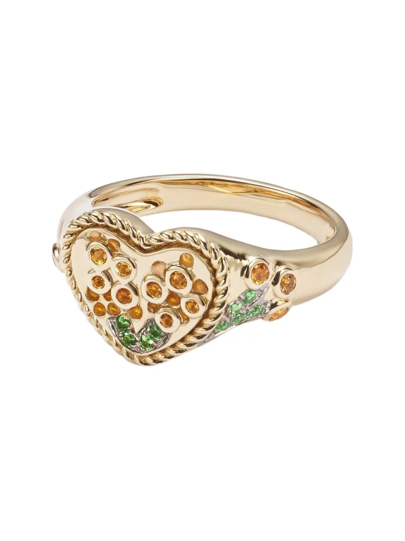 Yvonne Léon Coeur Mimosa Mini 9kt gold pinky ring with gemstones