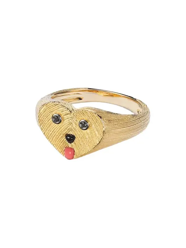 Yvonne Léon Coeur Toutou Mini 9kt gold pinky ring with gemstones Yvonne Léon Coeur Toutou Mini 9kt gold pinky ring with gemstones