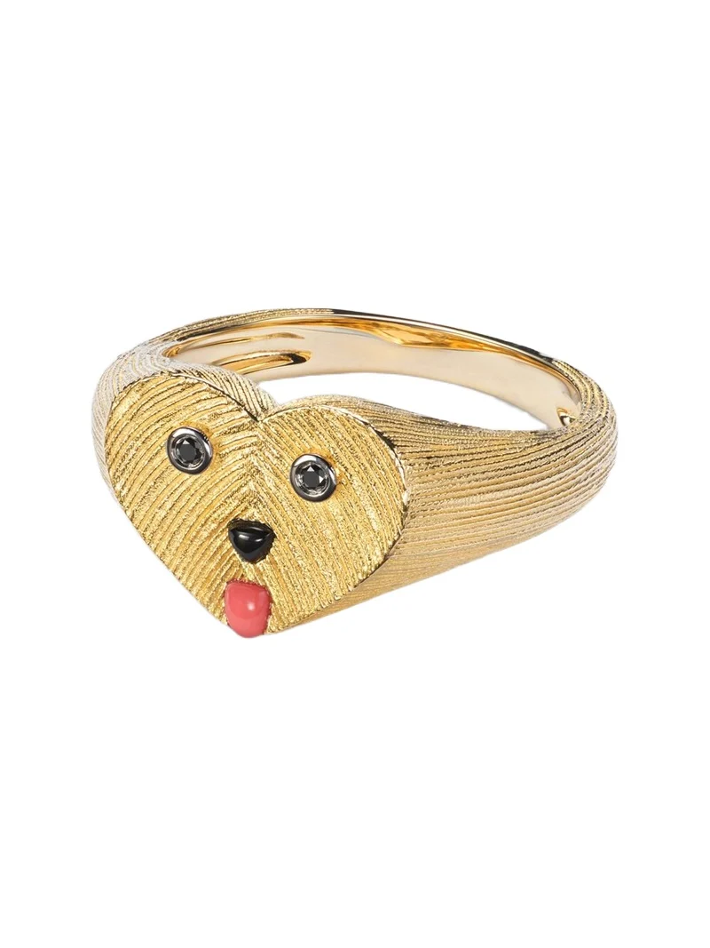 Yvonne Léon Coeur Toutou Mini 9kt gold pinky ring with gemstones