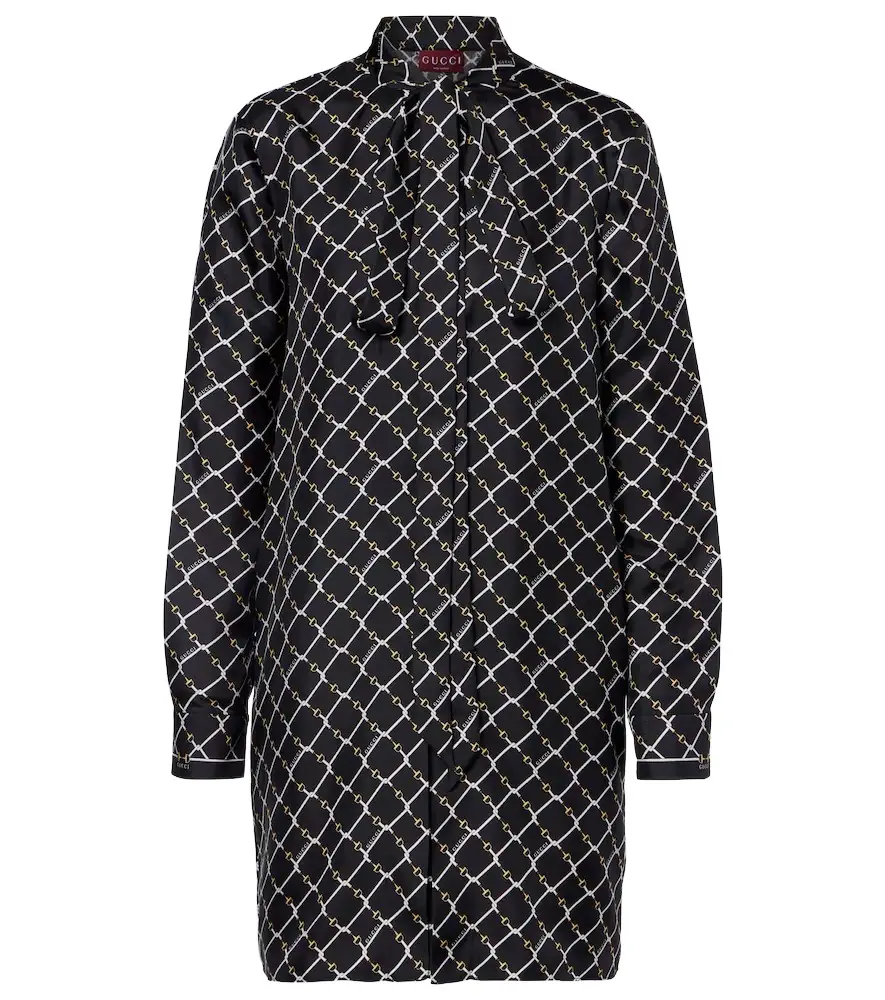 Gucci Printed tie-neck silk minidress | Image 1 Gucci Printed tie-neck silk minidress | Image 1