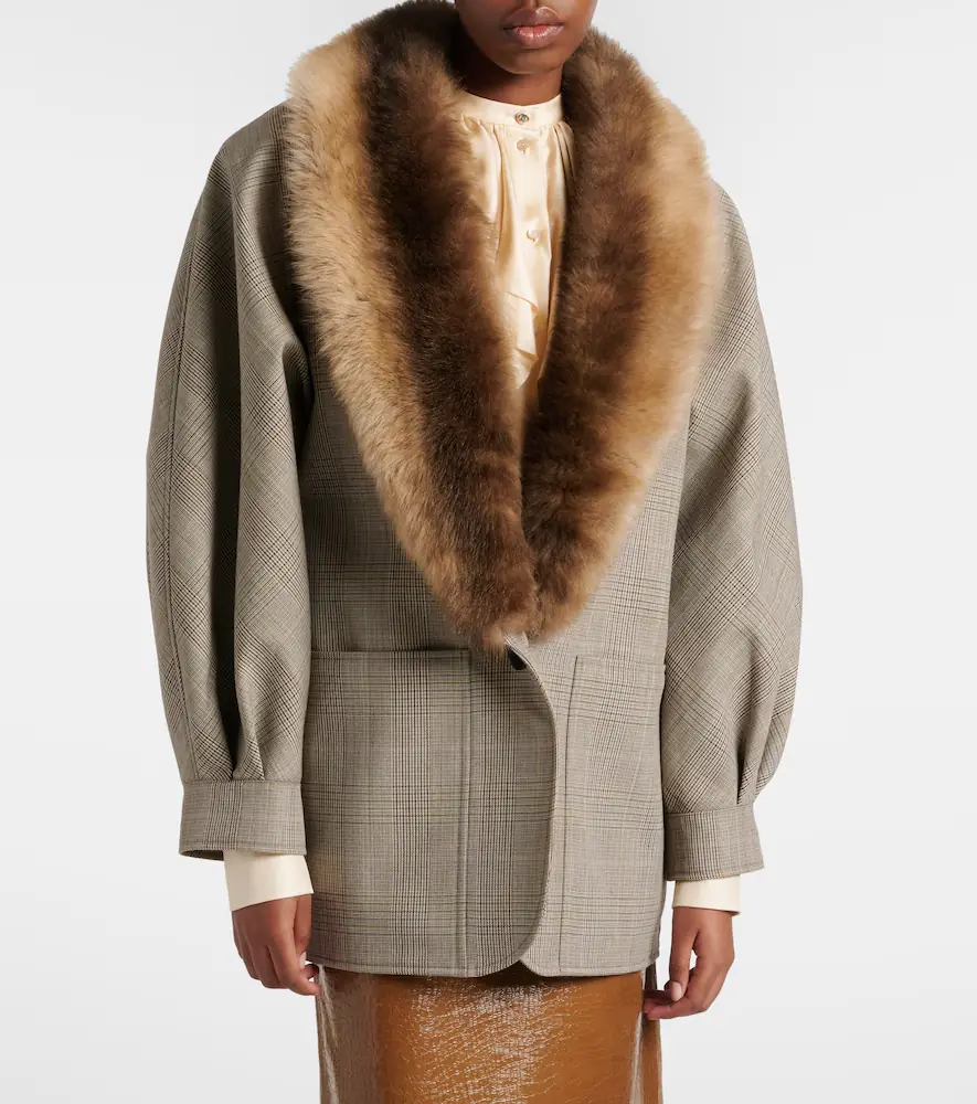 Gucci Checked shearling-trimmed wool jacket | Thumbnail 4