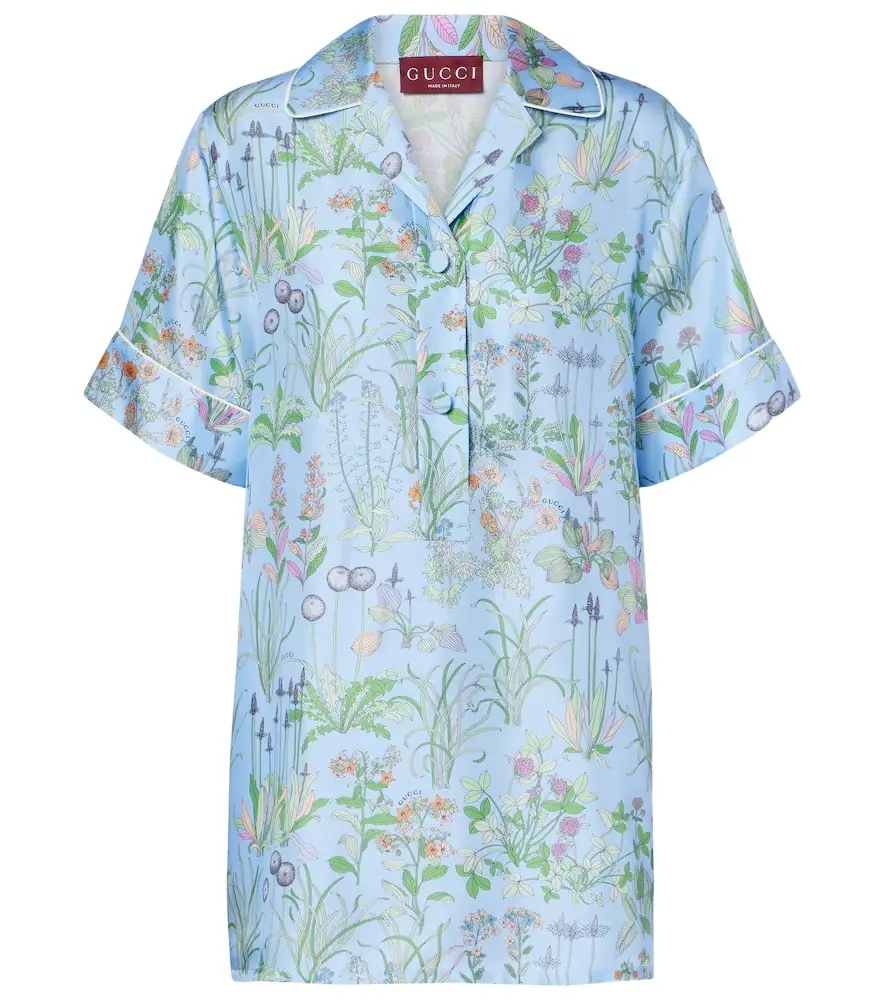 Gucci Flora silk satin polo shirt | Image 1 Gucci Flora silk satin polo shirt | Image 1