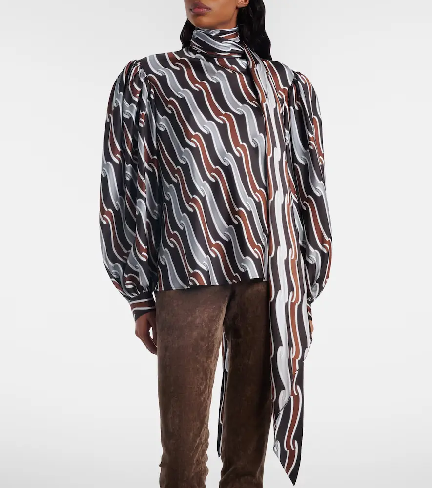 Gucci Printed tie-neck silk twill blouse | Thumbnail 2 Gucci Printed tie-neck silk twill blouse | Thumbnail 2