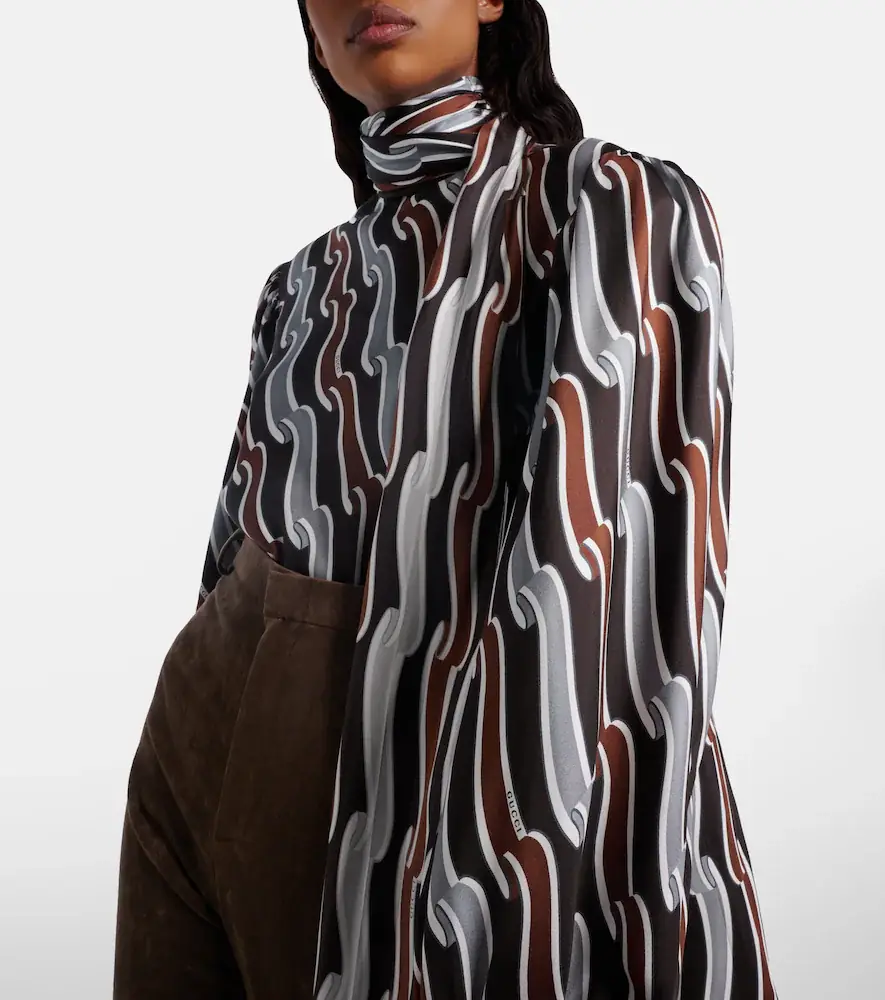 Gucci Printed tie-neck silk twill blouse | Thumbnail 5 Gucci Printed tie-neck silk twill blouse | Thumbnail 5