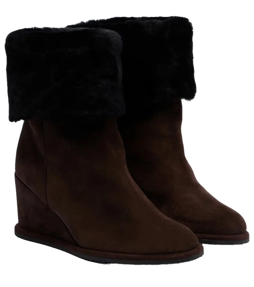 Shearling-lined suede wedge ankle boots Shearling-lined suede wedge ankle boots