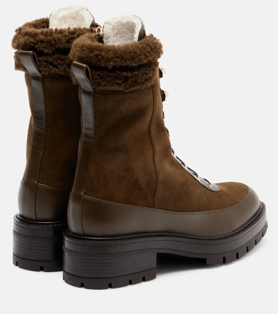 Aquazzura Very Cortina shearling-trimmed suede lace-up boots | Thumbnail 3