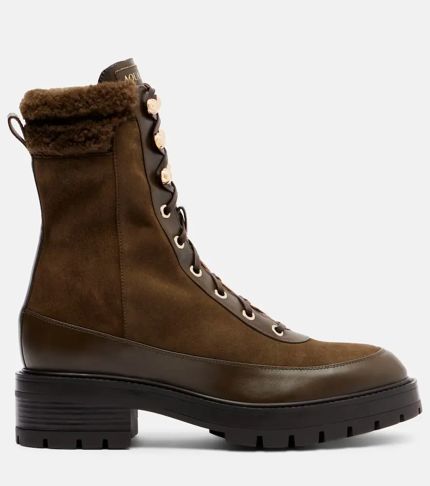 Aquazzura Very Cortina shearling-trimmed suede lace-up boots | Thumbnail 4