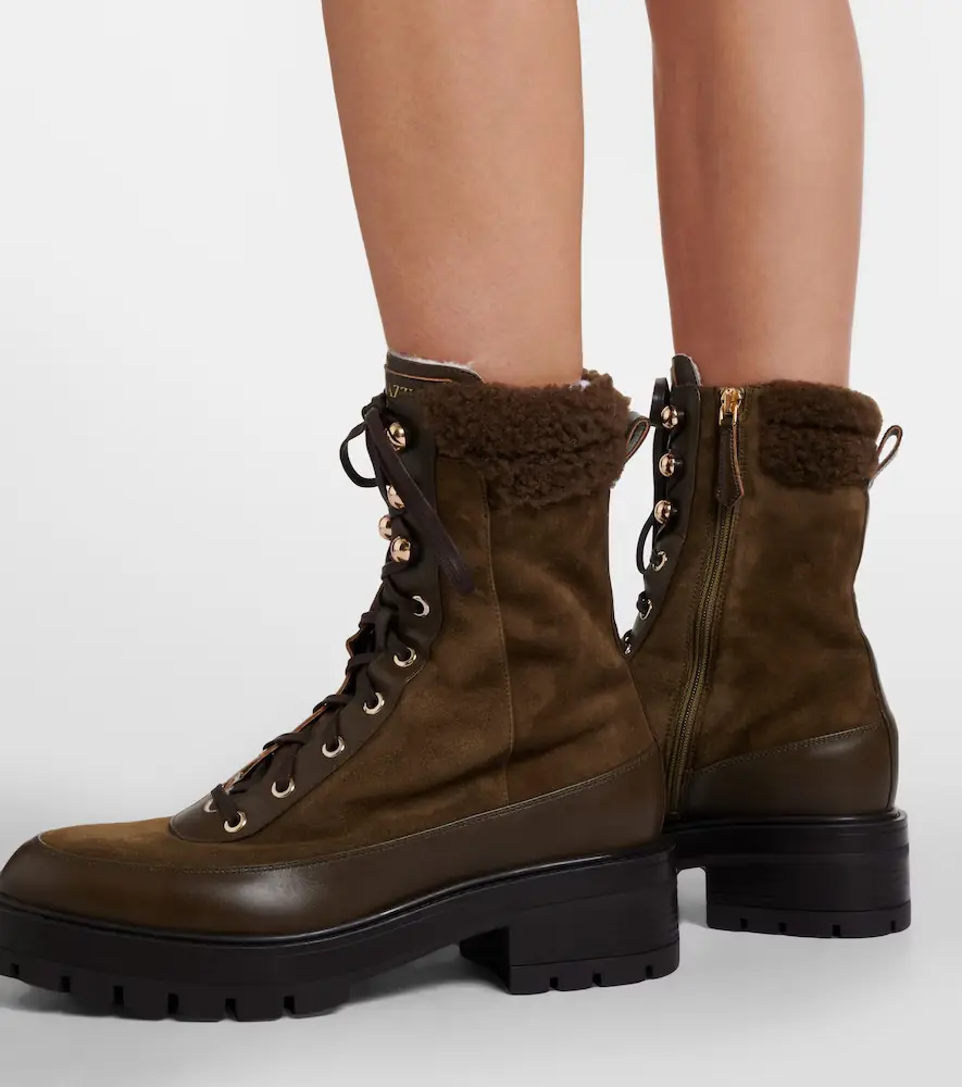Aquazzura Very Cortina shearling-trimmed suede lace-up boots | Thumbnail 6