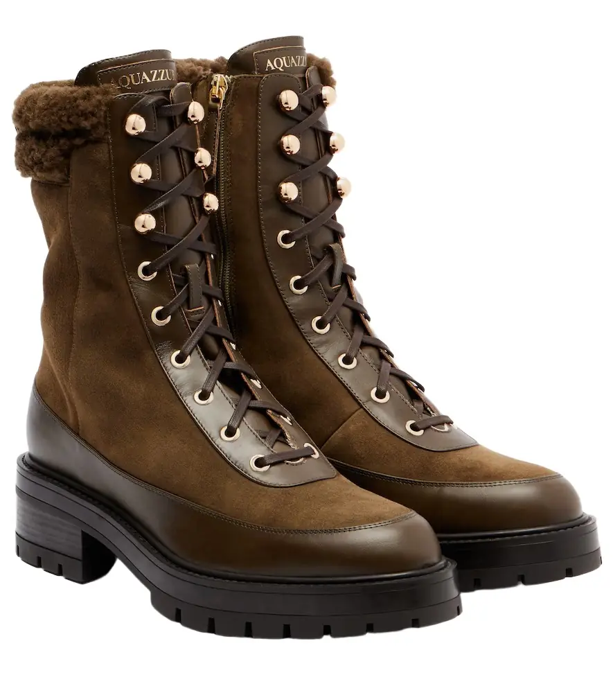 Aquazzura Very Cortina shearling-trimmed suede lace-up boots
