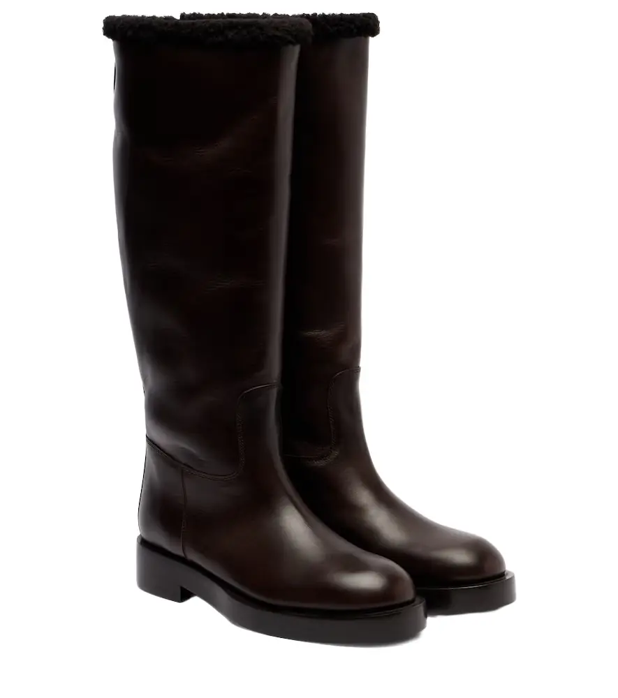 Paris Texas Shearling-trimmed leather knee-high boots