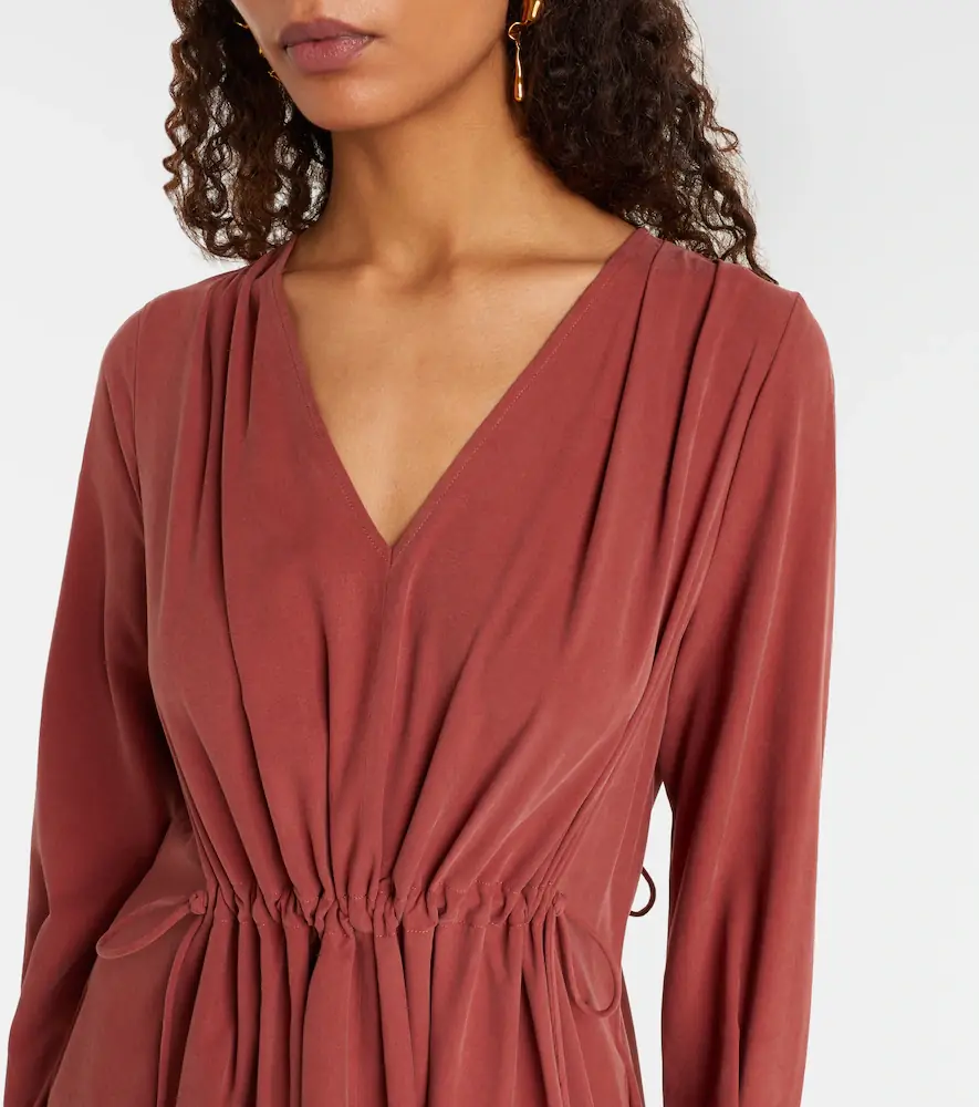 Max Mara Full gathered silk canvas midi dress | Thumbnail 2 Max Mara Full gathered silk canvas midi dress | Thumbnail 2