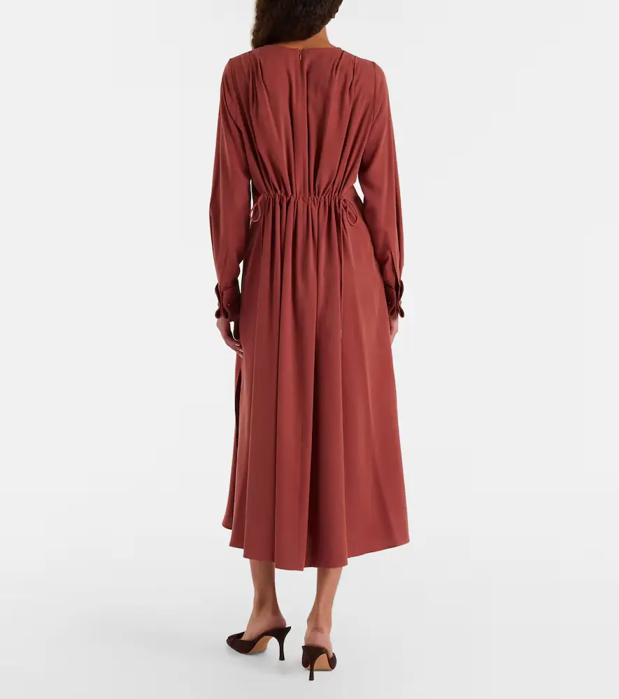 Max Mara Full gathered silk canvas midi dress | Thumbnail 5 Max Mara Full gathered silk canvas midi dress | Thumbnail 5