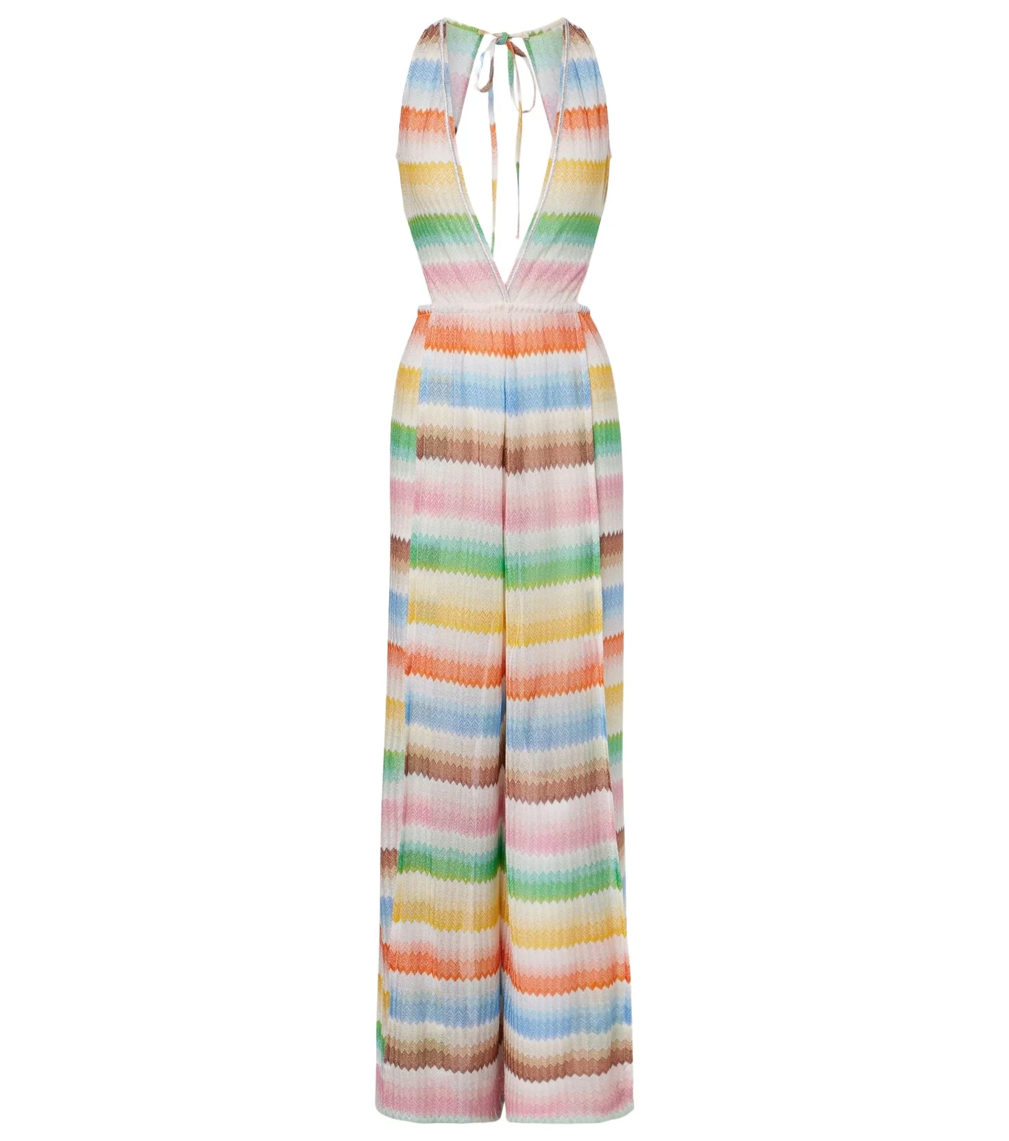 Zigzag open-back lamé jumpsuit
