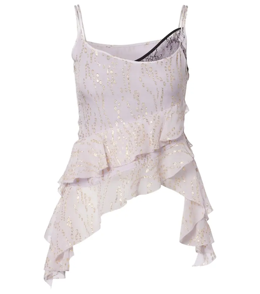 Jacques Wei Printed ruffled asymmetric silk-blend top | Image 1 Jacques Wei Printed ruffled asymmetric silk-blend top | Image 1