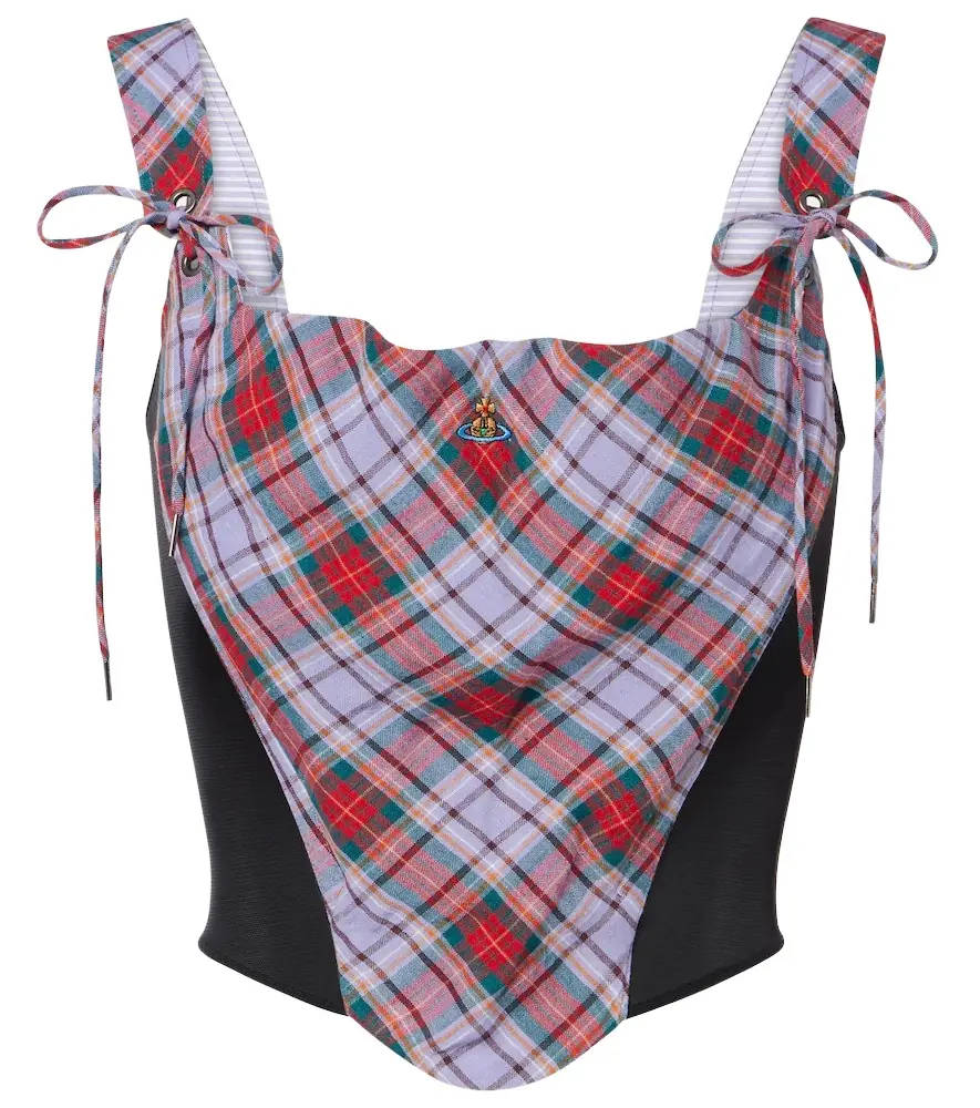 Vivienne Westwood Puppy tartan linen and mesh bustier top | Image 1 Vivienne Westwood Puppy tartan linen and mesh bustier top | Image 1