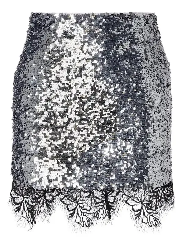 Jacques Wei Lace-trimmed sequined miniskirt
