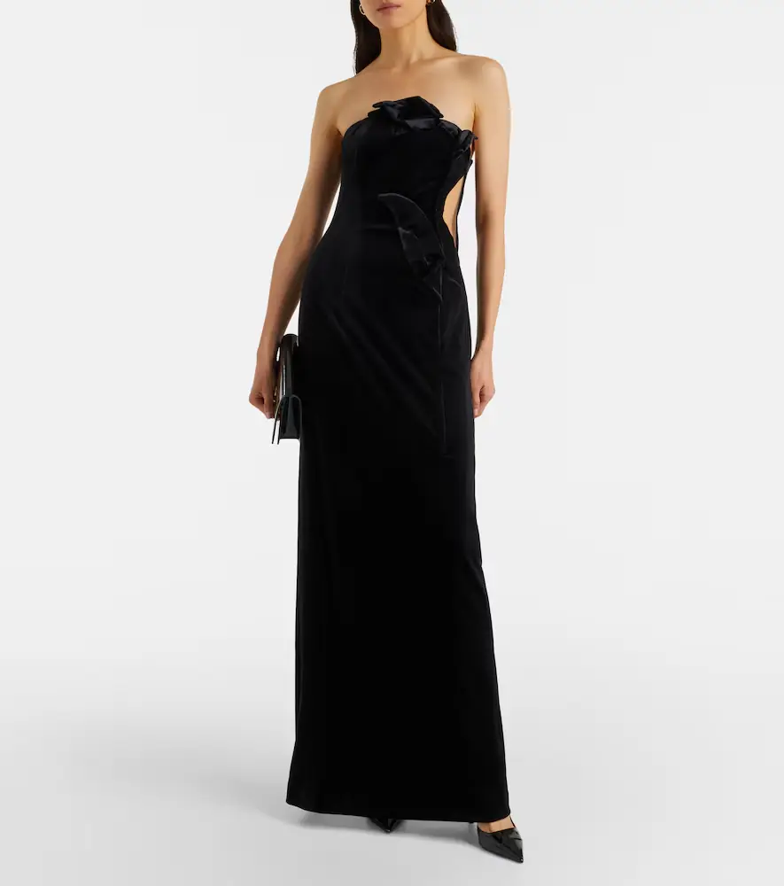 Leo Lin Marilyn cutout floral-appliqué velvet gown | Thumbnail 4 Leo Lin Marilyn cutout floral-appliqué velvet gown | Thumbnail 4