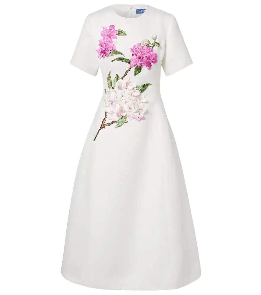 Leo Lin Caroline floral-appliqué midi dress | Image 1 Leo Lin Caroline floral-appliqué midi dress | Image 1