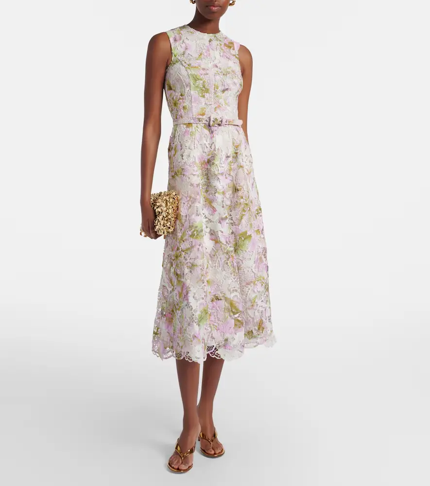 MONIQUE LHUILLIER Belted lace midi dress | Thumbnail 3 MONIQUE LHUILLIER Belted lace midi dress | Thumbnail 3