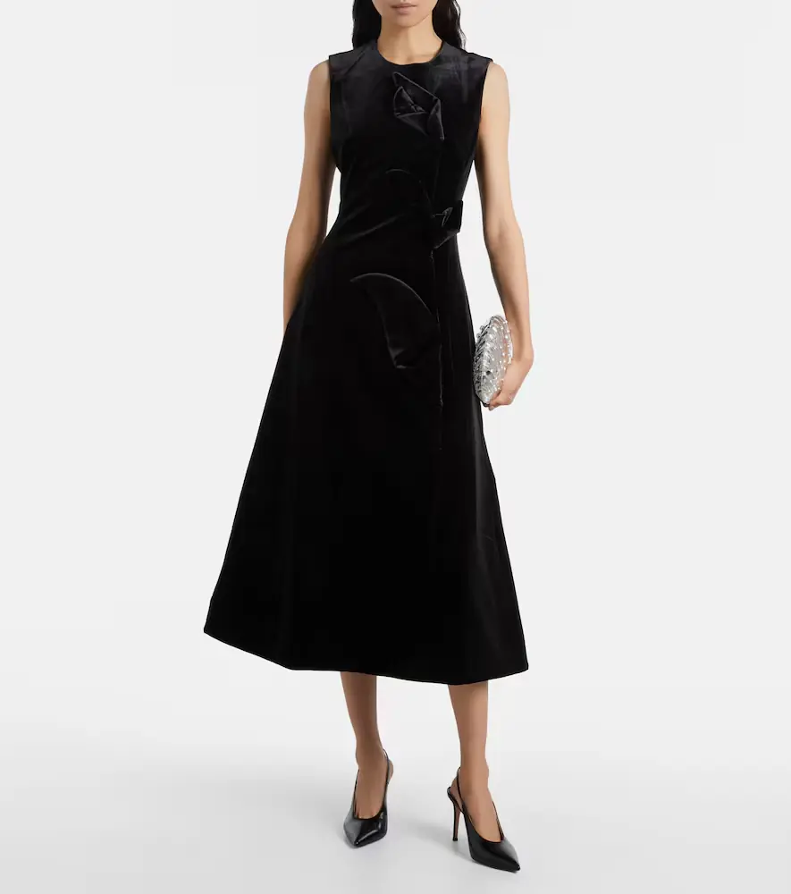 Leo Lin Cleo floral-appliqué velvet midi dress | Thumbnail 5 Leo Lin Cleo floral-appliqué velvet midi dress | Thumbnail 5