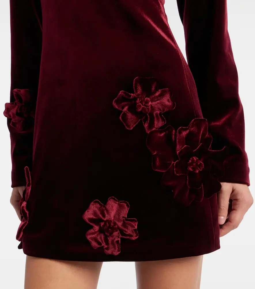 Leo Lin Aliza floral-appliqué velvet minidress | Thumbnail 3 Leo Lin Aliza floral-appliqué velvet minidress | Thumbnail 3