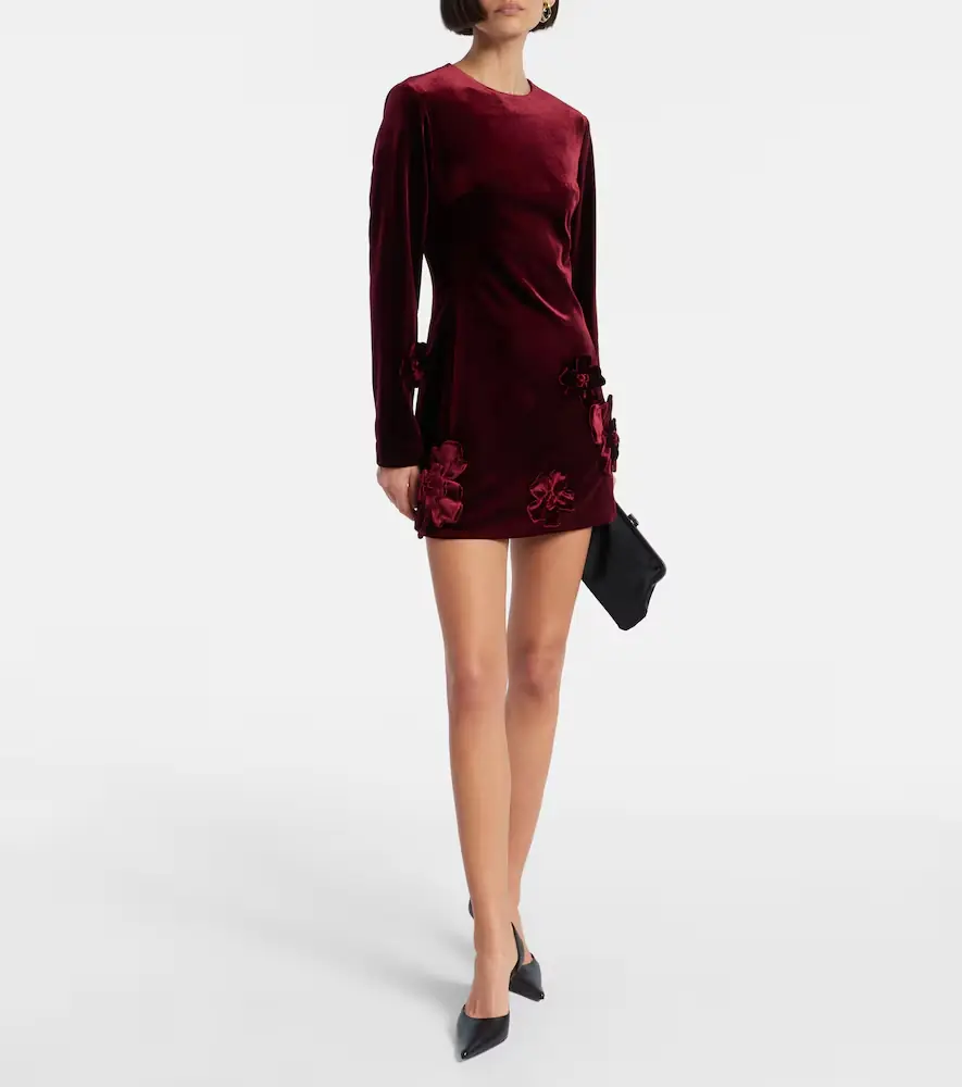 Leo Lin Aliza floral-appliqué velvet minidress | Thumbnail 5 Leo Lin Aliza floral-appliqué velvet minidress | Thumbnail 5