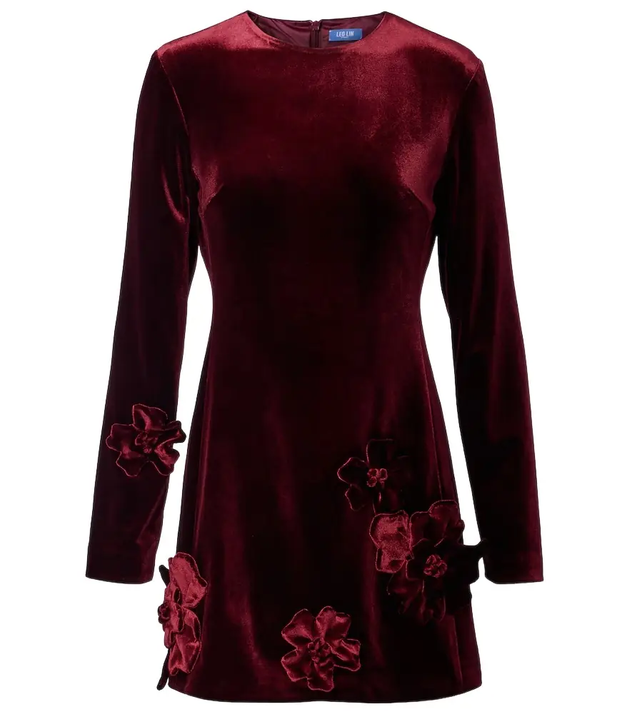 Aliza floral-appliqué velvet minidress Aliza floral-appliqué velvet minidress