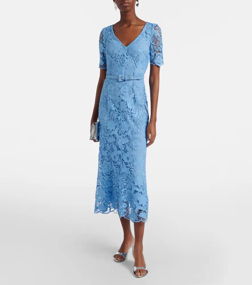 Monique Lhuillier Belted lace midi dress | Thumbnail 4