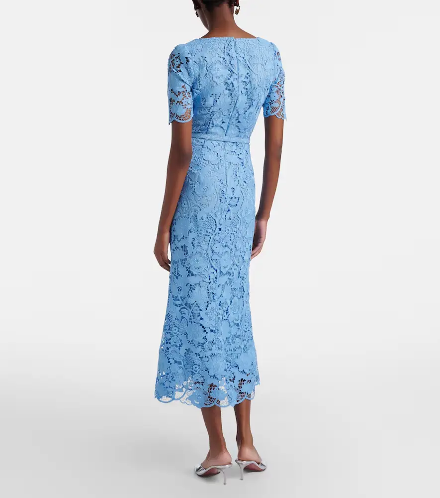 Monique Lhuillier Belted lace midi dress | Thumbnail 6