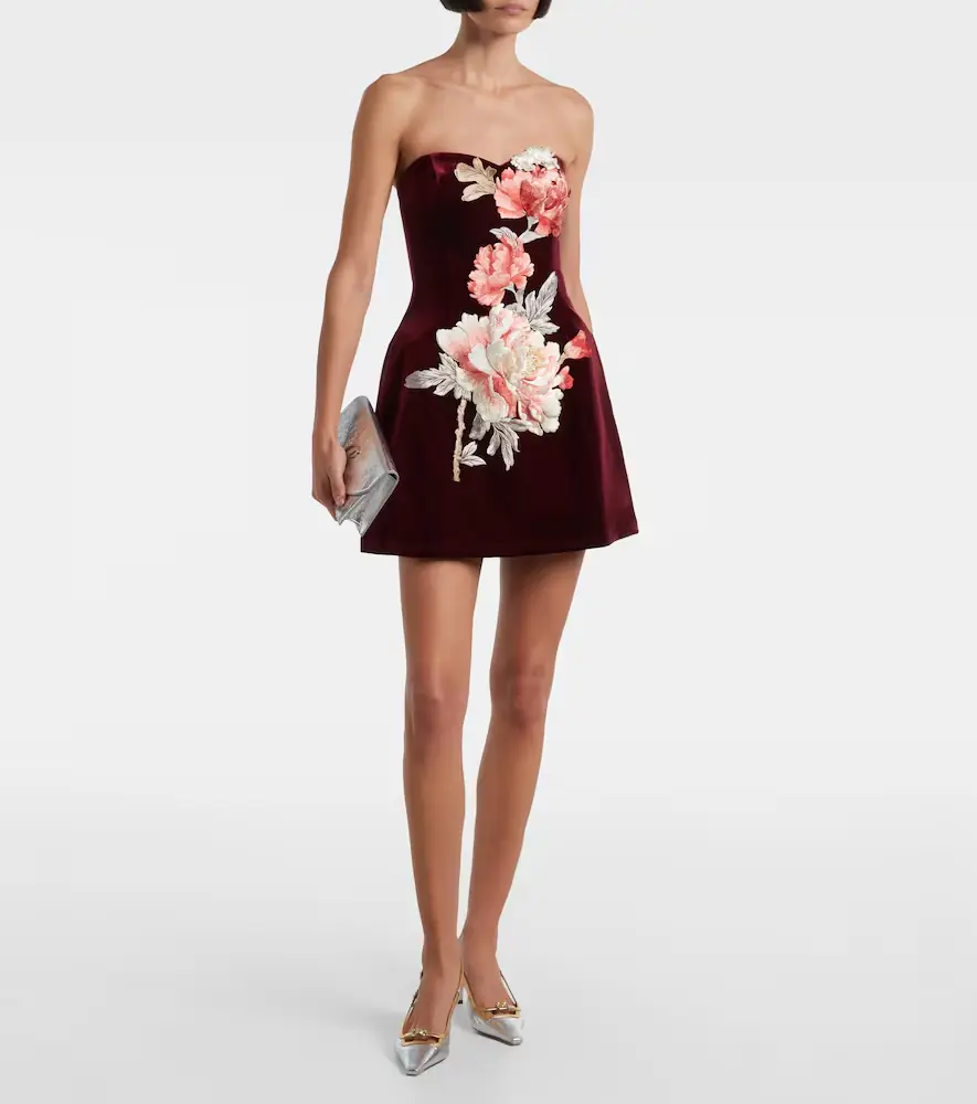 Leo Lin Rosario floral-appliqué velvet minidress | Thumbnail 2 Leo Lin Rosario floral-appliqué velvet minidress | Thumbnail 2