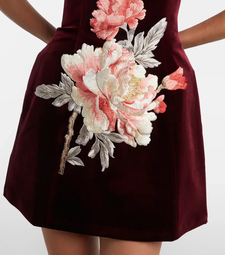 Leo Lin Rosario floral-appliqué velvet minidress | Thumbnail 4 Leo Lin Rosario floral-appliqué velvet minidress | Thumbnail 4