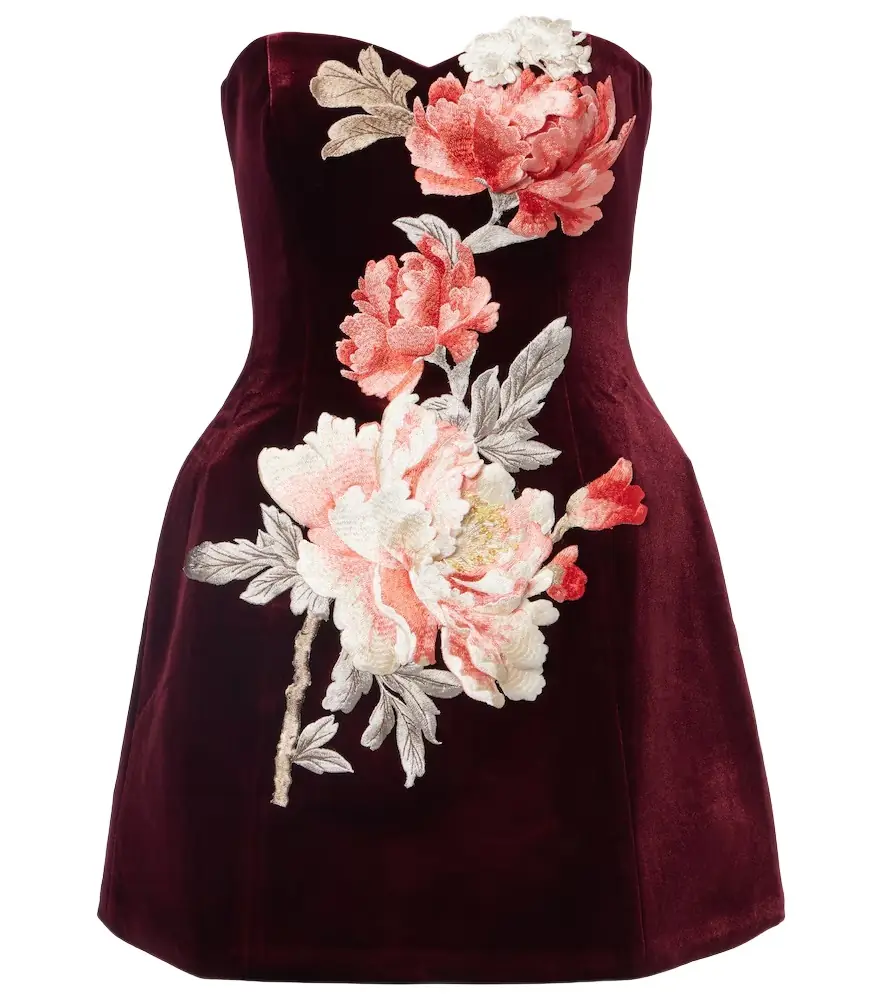 Leo Lin Rosario floral-appliqué velvet minidress | Image 1 Leo Lin Rosario floral-appliqué velvet minidress | Image 1