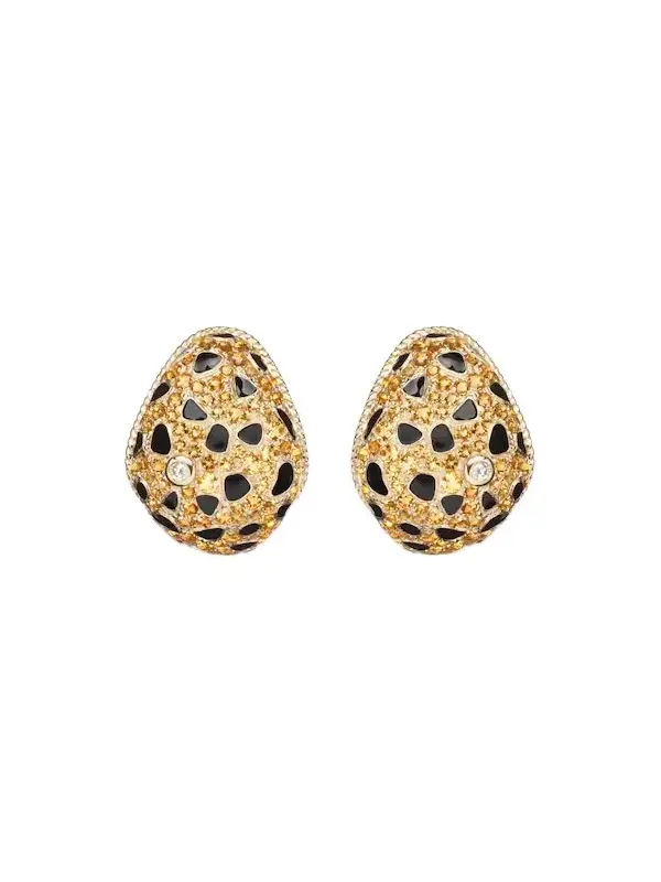 Yvonne Léon Lynx 9kt gold earrings with citrines, enamel, and diamonds