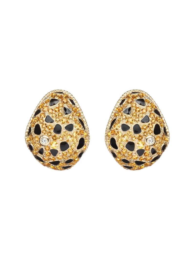 Lynx 9kt gold earrings with citrines, enamel, and diamonds Lynx 9kt gold earrings with citrines, enamel, and diamonds