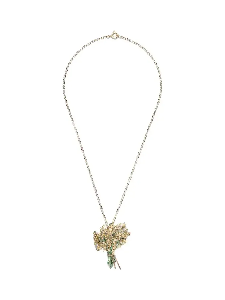 Yvonne Léon Broche Mimosa 9kt and 18kt gold pendant necklace with gemstones