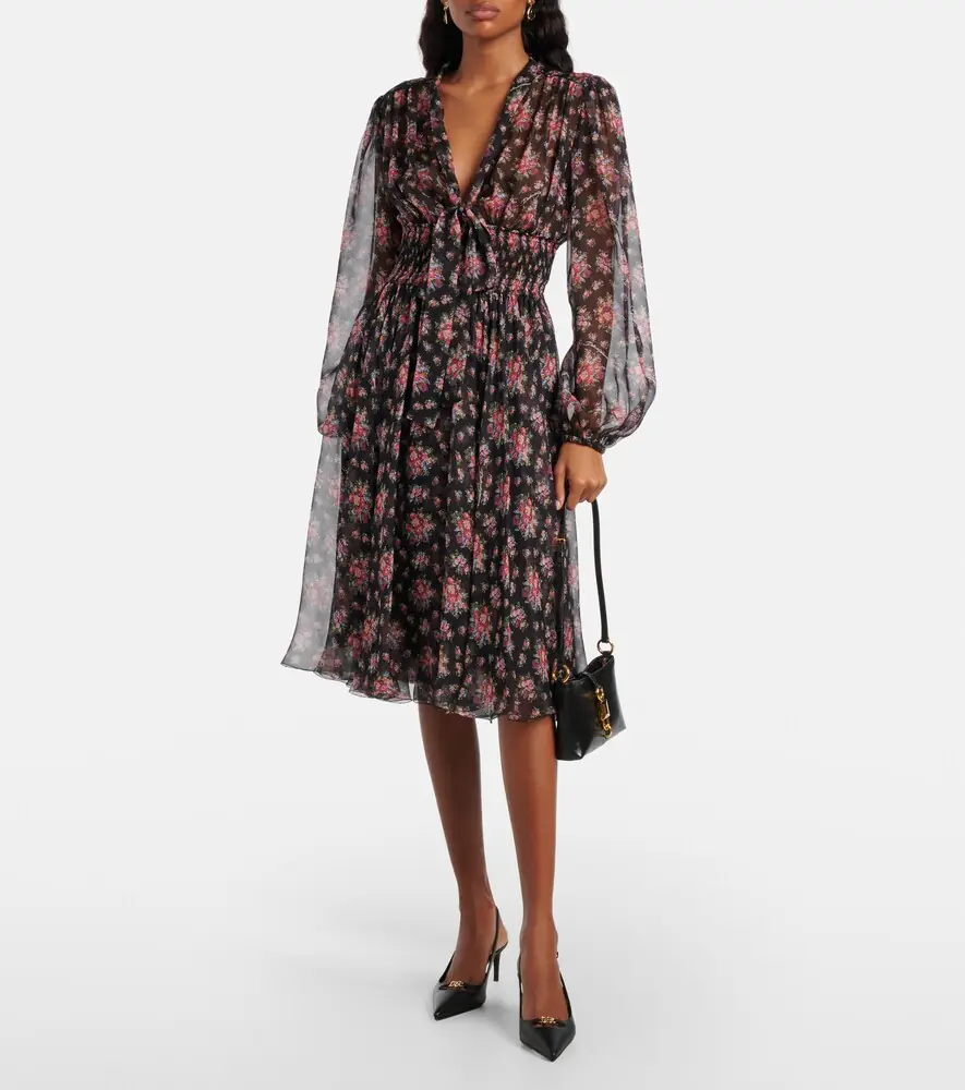 Dolce & Gabbana Floral shirred silk midi dress | Thumbnail 3