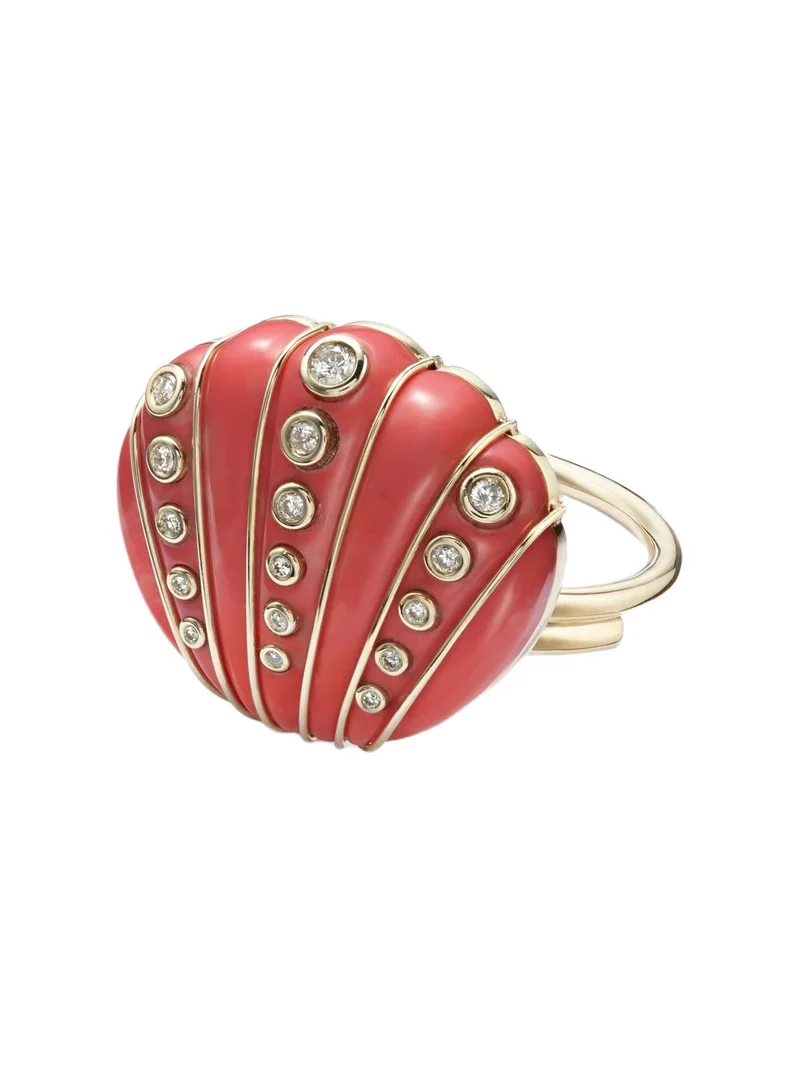 Yvonne Léon Coquillage Corail 9kt gold ring with diamonds Yvonne Léon Coquillage Corail 9kt gold ring with diamonds