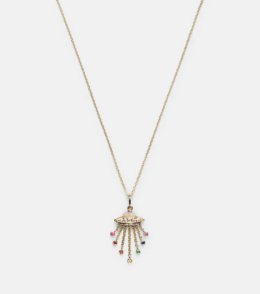 Sydney Evan UFO 14kt gold pendant necklace with diamonds | Thumbnail 2