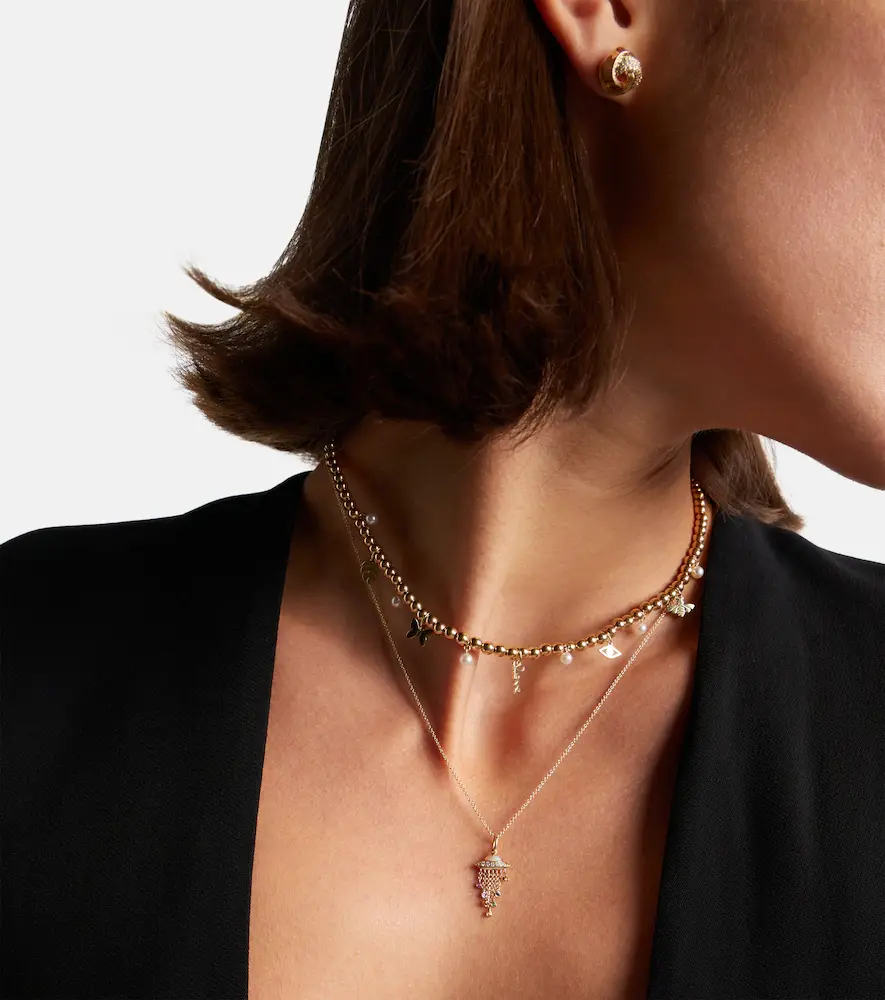 Sydney Evan UFO 14kt gold pendant necklace with diamonds | Thumbnail 5