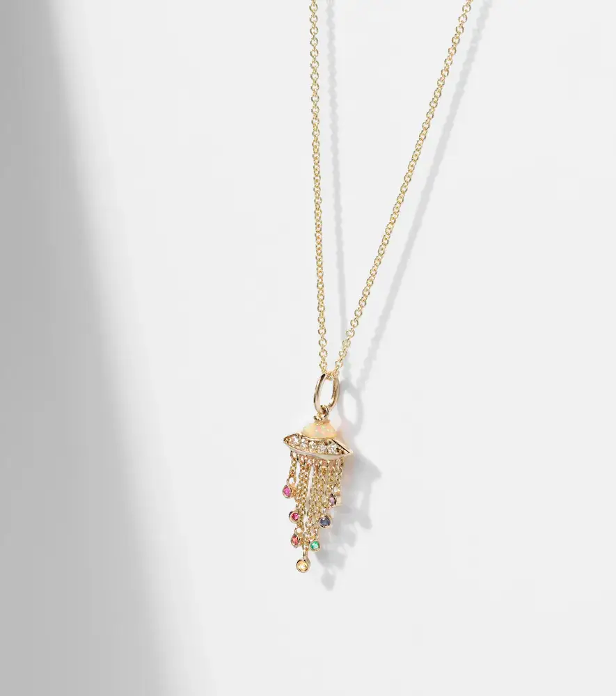 Sydney Evan UFO 14kt gold pendant necklace with diamonds | Thumbnail 6