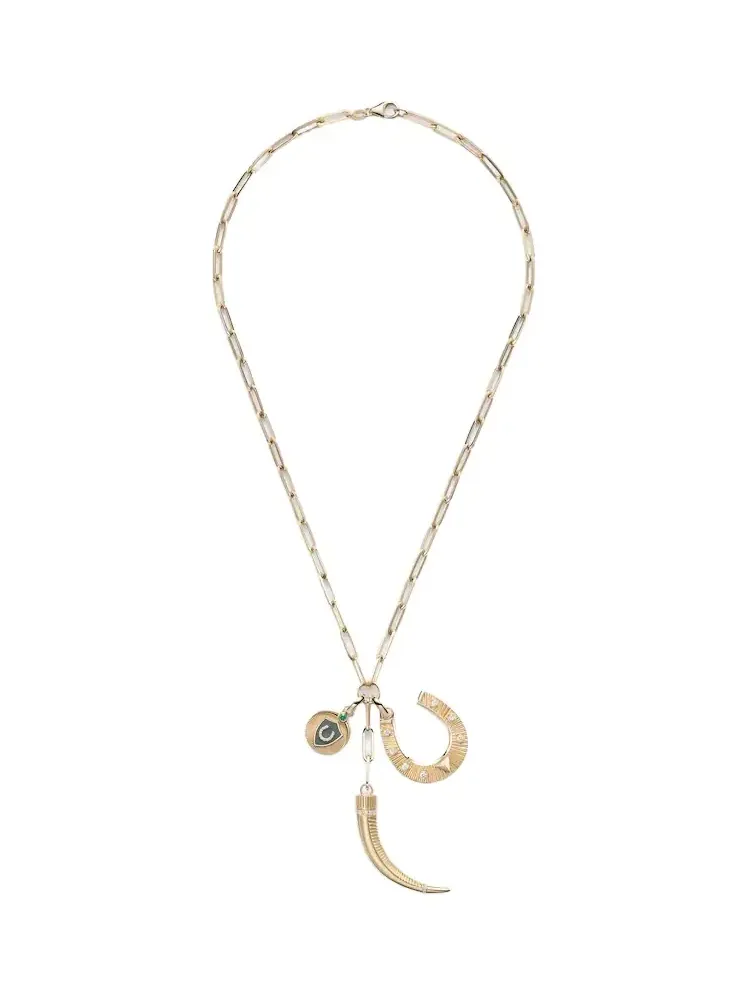 Protection 18kt gold charm necklace with diamonds