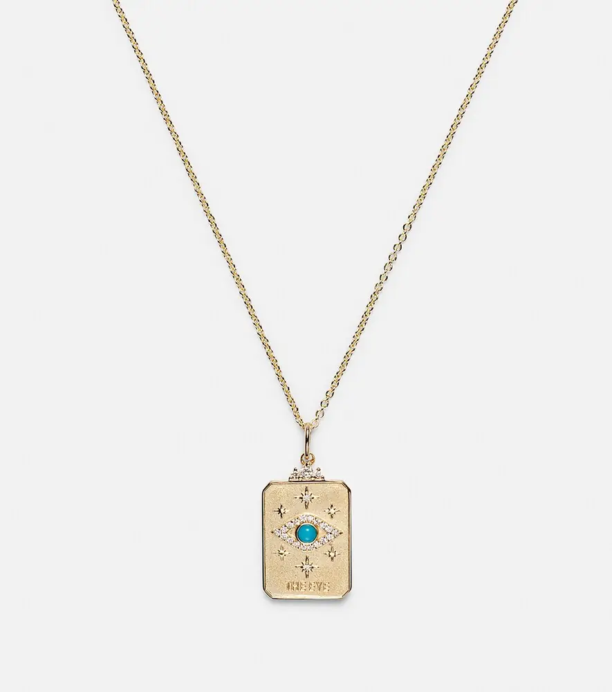Sydney Evan Eye Tarot Card 14kt gold pendant necklace with turquoise and diamonds | Thumbnail 3 Sydney Evan Eye Tarot Card 14kt gold pendant necklace with turquoise and diamonds | Thumbnail 3