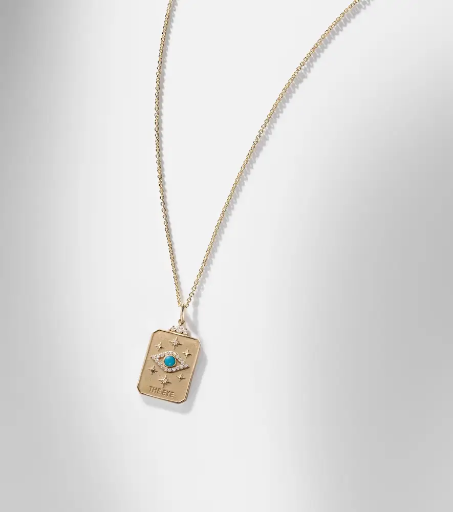 Sydney Evan Eye Tarot Card 14kt gold pendant necklace with turquoise and diamonds | Thumbnail 6 Sydney Evan Eye Tarot Card 14kt gold pendant necklace with turquoise and diamonds | Thumbnail 6