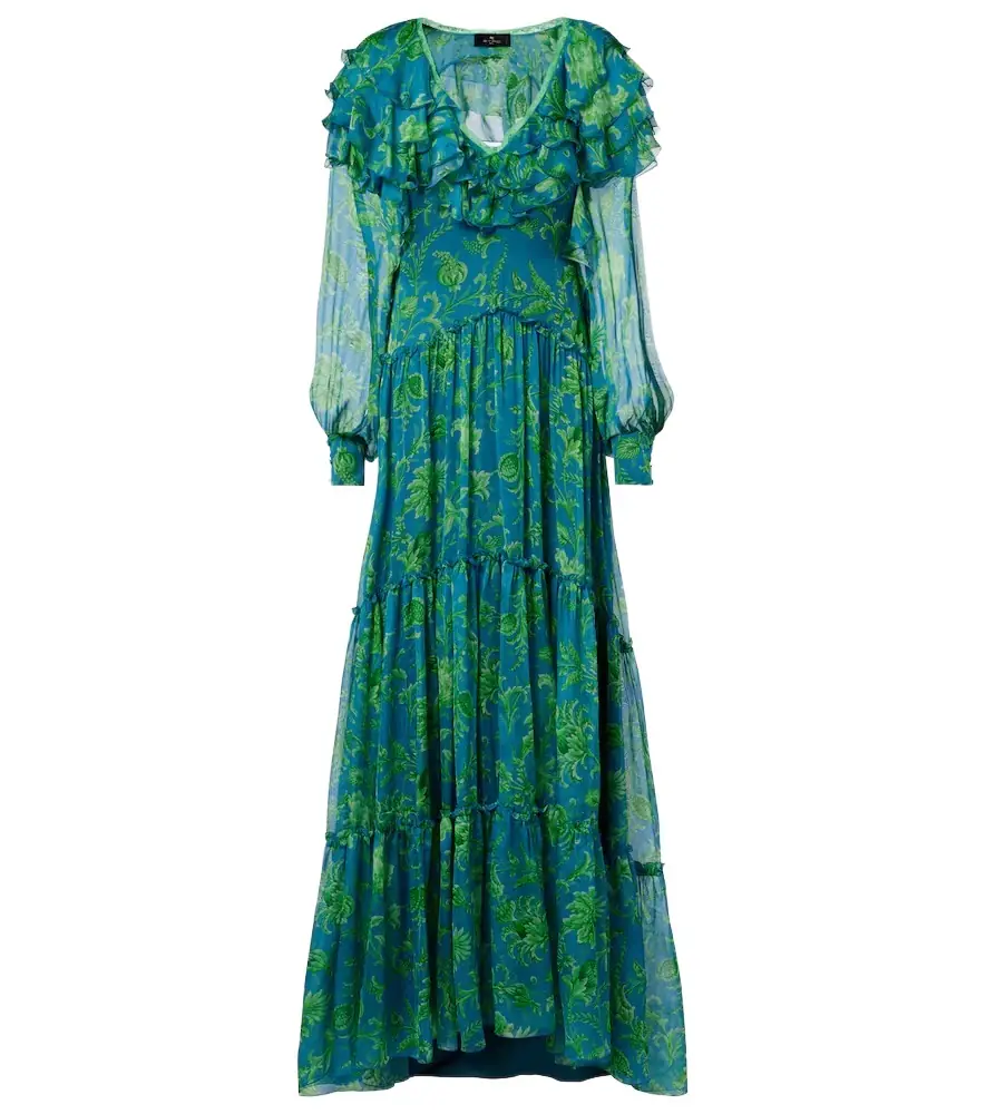 Etro Floral ruffled tiered silk chiffon maxi dress