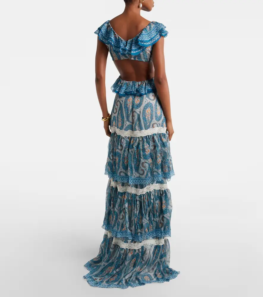 Etro Paisley lace-trimmed ruffled silk maxi dress | Thumbnail 4